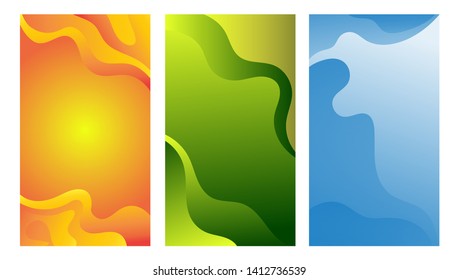 Background abstract liquid shape. Fluid design. Isolated gradient waves. Screen mobile vector illustration. Yellow, green and blue color.