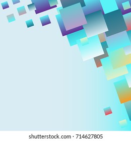 Background is abstract with many colored squares.