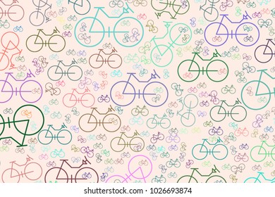 Background abstract outline of bicycle, hand drawn for design. Cartoon style vector.
