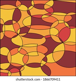 Background, an abstract pattern of ovals in yellow, brown and orange colors. Vector illustration.