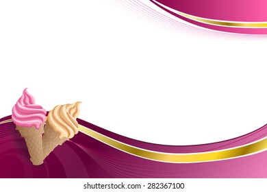 Background abstract pink beige vanilla ice cream illustration gold ribbon frame vector