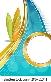 Background abstract sea coast holidays design orange green surfboards beach blue yellow frame gold circle vertical illustration vector