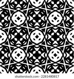Background with abstract shapes. Black and white texture. Seamless monochrome repeating pattern  for decor, fabric, cloth.