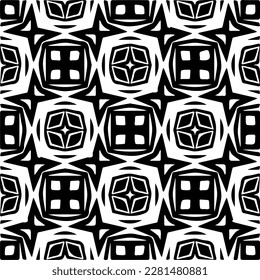 Background with abstract shapes. Black and white texture. Seamless monochrome repeating pattern  for decor, fabric, cloth.