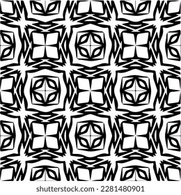 Background with abstract shapes. Black and white texture. Seamless monochrome repeating pattern  for decor, fabric, cloth.