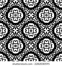 Hintergrund mit abstrakten Formen. Schwarz-Weiß-Textur. Nahtlose monochrome Wiederholung Muster für Webseiten, Texturen, Karten, Poster, Gewebe, Textilien.