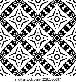 Background with abstract shapes. Black and white texture. Seamless monochrome repeating pattern for web page, textures, card, poster, fabric, textile.