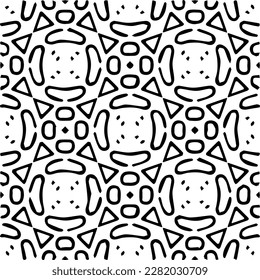 Background with abstract shapes. Black and white texture. Seamless monochrome repeating pattern for web page, textures, card, poster, fabric, textile.