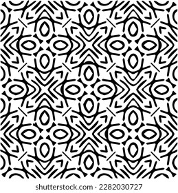 Fondo con formas abstractas. Textura en blanco y negro. Patrón de repetición monocromo sin inconvenientes para páginas web, texturas, tarjeta, afiche, tela, textil.