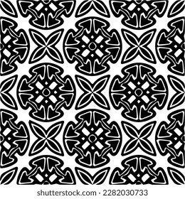 Background with abstract shapes. Black and white texture. Seamless monochrome repeating pattern for web page, textures, card, poster, fabric, textile.