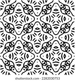Background with abstract shapes. Black and white texture. Seamless monochrome repeating pattern for web page, textures, card, poster, fabric, textile.