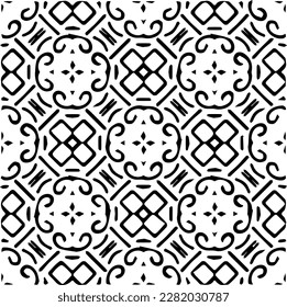 Background with abstract shapes. Black and white texture. Seamless monochrome repeating pattern for web page, textures, card, poster, fabric, textile.
