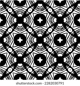 Background with abstract shapes. Black and white texture. Seamless monochrome repeating pattern for web page, textures, card, poster, fabric, textile.