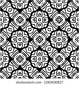 Fondo con formas abstractas. Textura en blanco y negro. Patrón de repetición monocromo sin inconvenientes para páginas web, texturas, tarjeta, afiche, tela, textil.