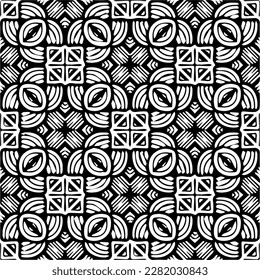 Background with abstract shapes. Black and white texture. Seamless monochrome repeating pattern for web page, textures, card, poster, fabric, textile.