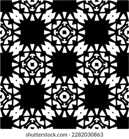 Background with abstract shapes. Black and white texture. Seamless monochrome repeating pattern for web page, textures, card, poster, fabric, textile.