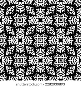 Background with abstract shapes. Black and white texture. Seamless monochrome repeating pattern for web page, textures, card, poster, fabric, textile.