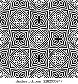 Background with abstract shapes. Black and white texture. Seamless monochrome repeating pattern for web page, textures, card, poster, fabric, textile.