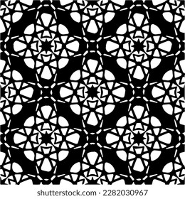 Hintergrund mit abstrakten Formen. Schwarz-Weiß-Textur. Nahtlose monochrome Wiederholung Muster für Webseiten, Texturen, Karten, Poster, Gewebe, Textilien.