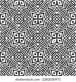 Background with abstract shapes. Black and white texture. Seamless monochrome repeating pattern for web page, textures, card, poster, fabric, textile.