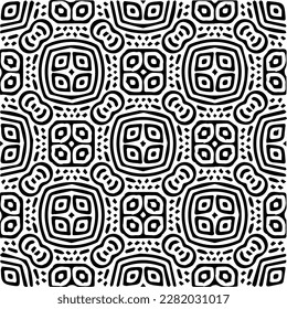 Background with abstract shapes. Black and white texture. Seamless monochrome repeating pattern for web page, textures, card, poster, fabric, textile.