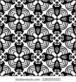 Background with abstract shapes. Black and white texture. Seamless monochrome repeating pattern for web page, textures, card, poster, fabric, textile.