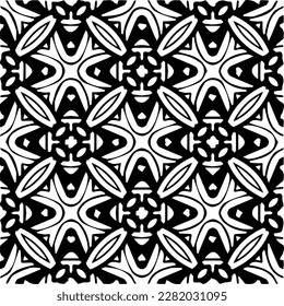 Background with abstract shapes. Black and white texture. Seamless monochrome repeating pattern for web page, textures, card, poster, fabric, textile.