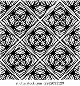 Background with abstract shapes. Black and white texture. Seamless monochrome repeating pattern for web page, textures, card, poster, fabric, textile.