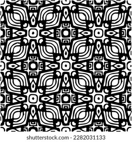 Background with abstract shapes. Black and white texture. Seamless monochrome repeating pattern for web page, textures, card, poster, fabric, textile.