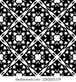 Background with abstract shapes. Black and white texture. Seamless monochrome repeating pattern for web page, textures, card, poster, fabric, textile.