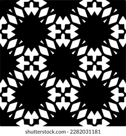 Background with abstract shapes. Black and white texture. Seamless monochrome repeating pattern for web page, textures, card, poster, fabric, textile.