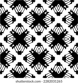 Background with abstract shapes. Black and white texture. Seamless monochrome repeating pattern for web page, textures, card, poster, fabric, textile.