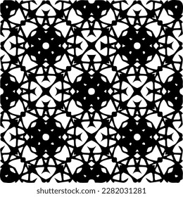 Background with abstract shapes. Black and white texture. Seamless monochrome repeating pattern for web page, textures, card, poster, fabric, textile.