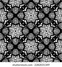 Background with abstract shapes. Black and white texture. Seamless monochrome repeating pattern for web page, textures, card, poster, fabric, textile.