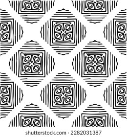 Background with abstract shapes. Black and white texture. Seamless monochrome repeating pattern for web page, textures, card, poster, fabric, textile.
