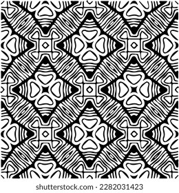 Background with abstract shapes. Black and white texture. Seamless monochrome repeating pattern for web page, textures, card, poster, fabric, textile.