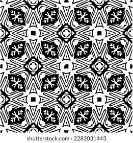 Background with abstract shapes. Black and white texture. Seamless monochrome repeating pattern for web page, textures, card, poster, fabric, textile.