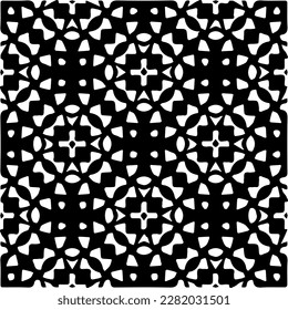 Fondo con formas abstractas. Textura en blanco y negro. Patrón de repetición monocromo sin inconvenientes para páginas web, texturas, tarjeta, afiche, tela, textil.
