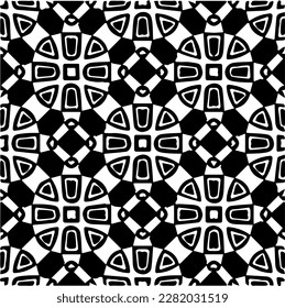 Background with abstract shapes. Black and white texture. Seamless monochrome repeating pattern for web page, textures, card, poster, fabric, textile.