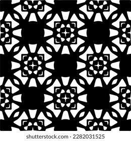 Background with abstract shapes. Black and white texture. Seamless monochrome repeating pattern for web page, textures, card, poster, fabric, textile.