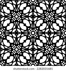 Background with abstract shapes. Black and white texture. Seamless monochrome repeating pattern for web page, textures, card, poster, fabric, textile.