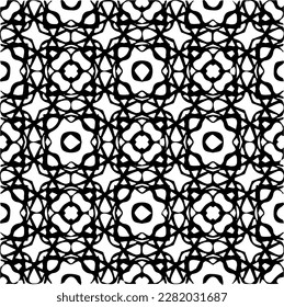 Background with abstract shapes. Black and white texture. Seamless monochrome repeating pattern for web page, textures, card, poster, fabric, textile.