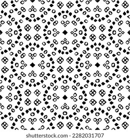 Hintergrund mit abstrakten Formen. Schwarz-Weiß-Textur. Nahtlose monochrome Wiederholung Muster für Webseiten, Texturen, Karten, Poster, Gewebe, Textilien.