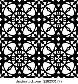 Hintergrund mit abstrakten Formen. Schwarz-Weiß-Textur. Nahtlose monochrome Wiederholung Muster für Webseiten, Texturen, Karten, Poster, Gewebe, Textilien.