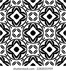 Background with abstract shapes. Black and white texture. Seamless monochrome repeating pattern for web page, textures, card, poster, fabric, textile.