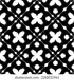 Background with abstract shapes. Black and white texture. Seamless monochrome repeating pattern for web page, textures, card, poster, fabric, textile.
