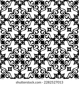 Background with abstract shapes. Black and white texture. Seamless monochrome repeating pattern  for decor, fabric, cloth.