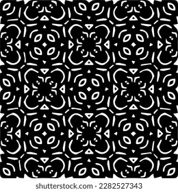 Background with abstract shapes. Black and white texture. Seamless monochrome repeating pattern for web page, textures, card, poster, fabric, textile.