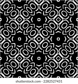 Background with abstract shapes. Black and white texture. Seamless monochrome repeating pattern for web page, textures, card, poster, fabric, textile.