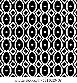  Hintergrund mit abstrakten Formen. Schwarz-Weiß-Textur. Nahtlose, monochrome Wiederholung für Dekoration, Stoff, Stoff. 